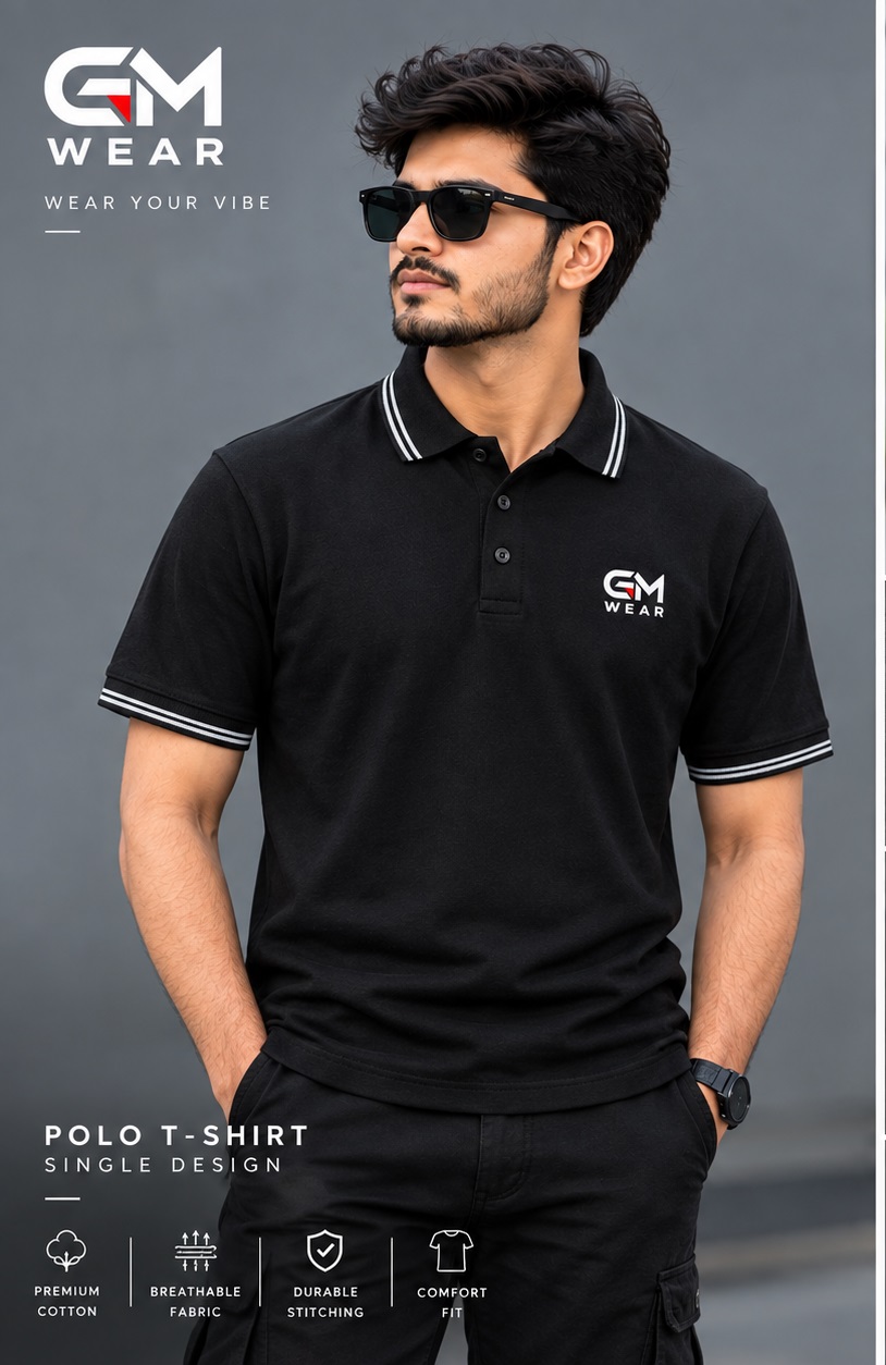 GM Wear Premium Black Polo T-Shirt – Single Design